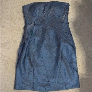 Blue and silver sheen cocktail strapless dress